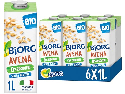 BJORG Bevanda Avena Senza Glutine 0% Zuccheri Biologica 6x1L | Bevanda vegetale, senza zuccheri e glutine, basso contenuto di grassi, prodotto in Italia, bio, vegan
