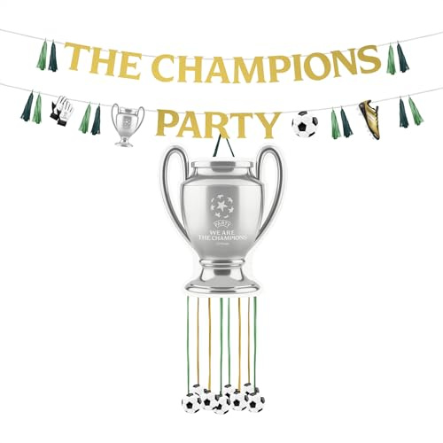 OH YEAH Piñata zum Geburtstag, Fußballcup, 42 x 50 cm + Girlande The Champions Party, Kinderpartydekoration, große Pinata zum Befüllen mit Spielzeug und Süßigkeiten, leicht zu befüllen