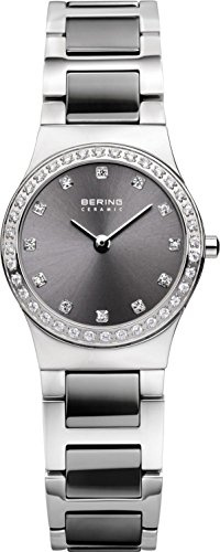 BERING Damen Quarz Uhr | Armbanduhr 26 mm Edelstahlgehäuse und Zifferblatt | Edelstahlband mit Keramikelementen | 5 ATM | 32426