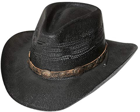Westernwear-Shop Western Strohhut Fresno schwarz Edition Westernhut Cowboyhut Westernkleidung Strohhut für Damen und Herren (Small) Schwarz
