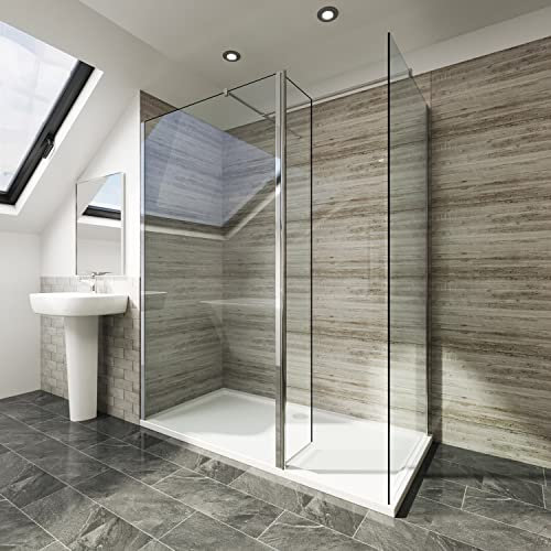 ELEGANT 800mm Walk in Shower Screen, 6mm Tougheded Safety Wet Room with 1400x800mm Tray,Flipper and 800mm Side Panel Included