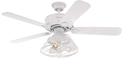 72209 Barnett 122 cm weißer Deckenventilator, dimmbare LED mit Käfigschirm, inklusive Fernbedienung