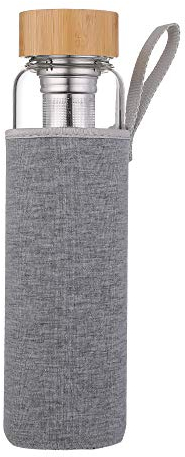 sunkey Bottliglia Acqua 1 Litro in Vetro Borosilicato con Infusore per tè bambù Tappo Bpa Free