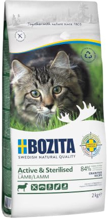 BOZITA Active & Steriliserat spannmålsfritt lamm – torrfoder för vuxna, huvudsakligen utomhuslevande katter, 2 kg