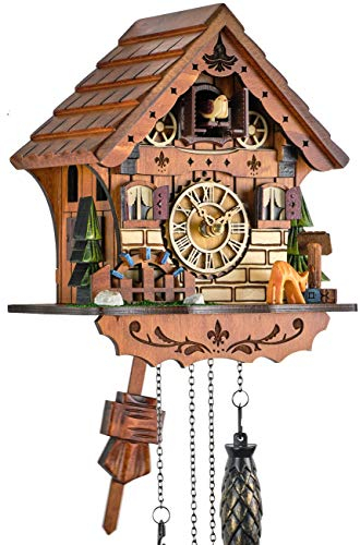 Eble Kuckucksuhr Kuckuckuhr Echtholz NEU batteriebetriebenes Quartzwerk Musik Kuckuckruf Schwarzwaldhaus 23cm- 60840000