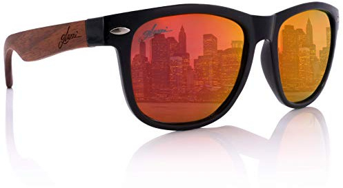 glozzi Walnuss Holz Sonnenbrille Herren und Damen Polarisiert UV400 mit Holzbügeln und Brillenetui aus Kork
