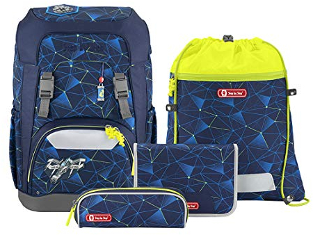 Step by Step Giant Schulranzen-Set „Starship Sirius“, 5-teilig, blau, ergonomischer Tornister mit Reflektoren, höhenverstellbar mit Hüft- und Brustgurt, für Jungen ab der 1. Klasse, 23 Liter