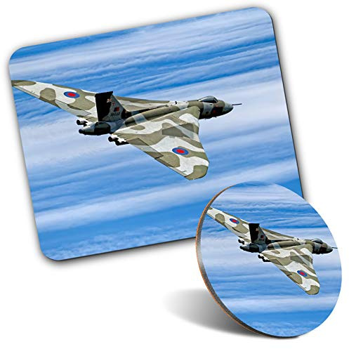 Rectangle Mouse Mat & Round Coaster Set - Avro Vulcan B2 Bomber Plane 20 cm & 9 cm for Computer & Laptop, Office, Gift, Non-slip Base #16142
