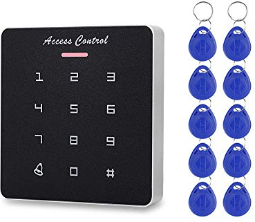 FTSTech Stand-alone Plastic RFID Access Control Keypad,Support 1000Users,Single Door Use,with 10pcs TK4100 EM Blue ID Keyfobs (A2)