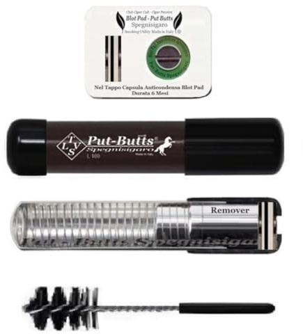Put-Butts Spegnisigaro Made in Italy Mod. L 100 REMOVER Capsula Blot Pad 6 Mesi - Meccanismo Estraibile, Tappo Telescopico con Visore Capsula - Portasigaro, Toscani e Simili, Humidor - Dark Brown