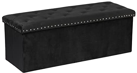 Bonlife Velvet Ottoman with Storage, Extra Large Storage Boxes with Lids, Folding Ottoman Bench Seat, Footstool for Living Room,110X40X40cm