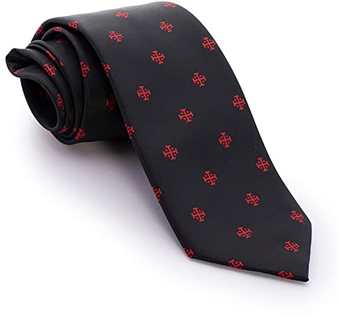 Cencibel Smart Casual Corbata Cruz de Jerusalén o del Santo Sepulcro (Negro-Rojo)