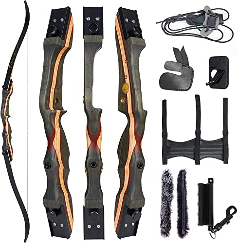 TOPARCHERY Recurve Bow for Adult & Youth Beginner, 62 Wooden Takedown Recurve Hunting Bow for Outdoor Training Practice Right Handed 25lbs