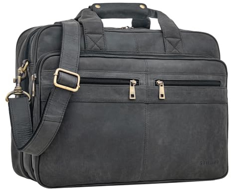 STILORD Alexander Lehrertasche Herren Leder Vintage Aktentasche Laptoptasche Bürotasche Businesstasche groß XXL Umhängetasche mit Dreifachtrenner Echtleder Farbe:Sattel-braun
