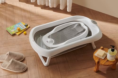 Schwänlein Faltbare Babywanne mit Badewannenständer Ergonomische Babywanne mit faltbarem Badewannenständer, faltbare Badewanne mit Anti-Rutsch, 80*40*24cm, Faltbare Badewanne Baden von Kleinkindern.