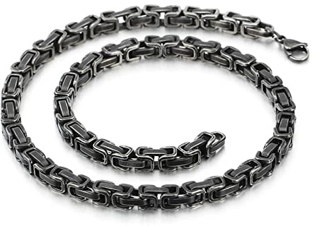 KnSam Edelstahl Byzantine Königskette 50 cm, Ketten Herren Schmuck Grau Halskette Edelstahl Lang Breit 8MM Metallkette Vintage