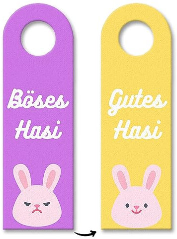 Gutes Hasi - Böses Hasi Hasen Türhänger in lila-gelb Hase Türschild Ostern Türanhänger niedlich aus Filz mit Kosewort für die Zimmertüre um seine Laune zu zeigen Freundin