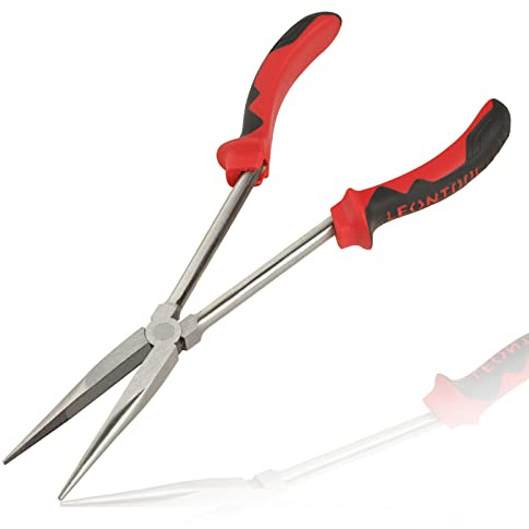 LEONTOOL 27,9 cm Spitzzange Mit Gezackten Backen, Extra Lange Reichweite, TPR-Griff für Mechaniker, Techniker, Bauunternehmer, Zange für Schwer Zugängliche Bereiche