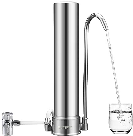 Countertop Tap Water Filter 8000 Gallons SUS304 Stainless Steel Faucet Water Filtration System Washable Ceramic Filter Reduces 99% Chlorine, Heavy Metals, Sediment, Bad Taste (1 Filter Included)
