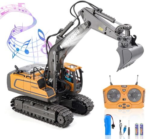 Daiolle Ferngesteuerter Bagger Spielzeug für Jungen, RC Bagger mit Schaufel aus Metall,Wiederaufladbarer Sandbagger mit Sound und Licht, Baufahrzeug Kinder