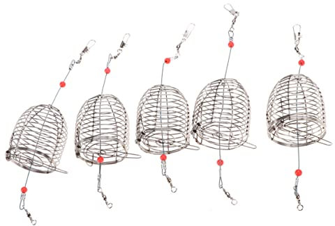 INOOMP 8pezzi Gabbia per Esche da Pesca in Acciaio Inossidabile Gabbia per Esche Trappola per da Pesca Cestello Porta-mangime Attrezzatura da Coperchio Molla Facile Rilascio Esca Resisten