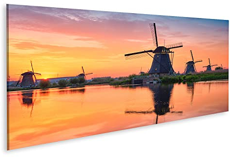 islandburner Bild auf Leinwand Windmühlen Kinderdijk Holland Niederlande Bilder Wandbilder Poster BNOP-Pano
