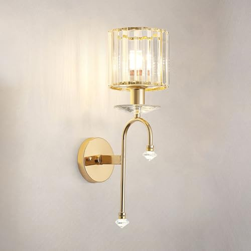 Sxtiger Moderne Goldene Kristall Wandleuchte, E14 Schlafzimmer Wandlampe LED Kristall Wand Lampen, Gold Kristallwandleuchte für Wohnzimmer Korridor Esszimmer Flur Innen (Gold-A)