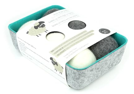 Three by Three Seattle Felt·Like·it!™ Wool Dryer Balls + Storage Bin: Reduce Drying Time, Static Cling, and Energy Use | Natural Alternative to Fabric Softeners (Pack of 6)