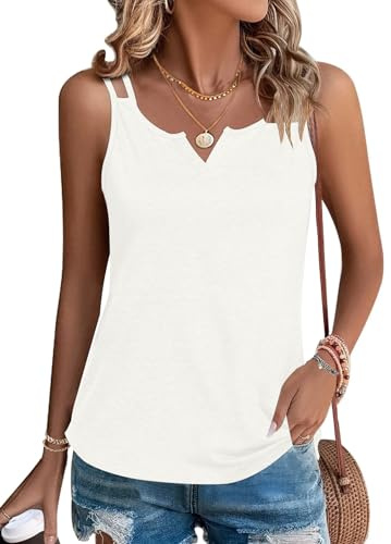 WNEEDU Camiseta Tirantes Mujer Verano Cuello en V Casual Tops Estampado Camisetas Básicas sin Mangas Mujer Sexy Sleeveless Shirt tee Correa de Espaguet
