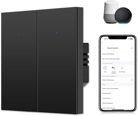 CNBINGO Smart Lichtschalter Unterputz in Schwarz, WLAN Wandschalter, 2-Fach