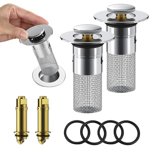 2pcs Pop Up Plugs for Wash Basins,Stainless Steel Basin Drain Filter,Universal Kitchen Sink Stopper with Removable Filter Basket Hair Catcher,Bathroom Sink Drain Strainer
