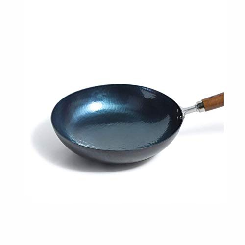 Amzheziyi Schmiedeeiserner Bratpfannen-Wok, Haushaltspfanne, blauer unbeschichteter Wok, antihaftbeschichtete Pfanne, für Gasherd, 32 cm