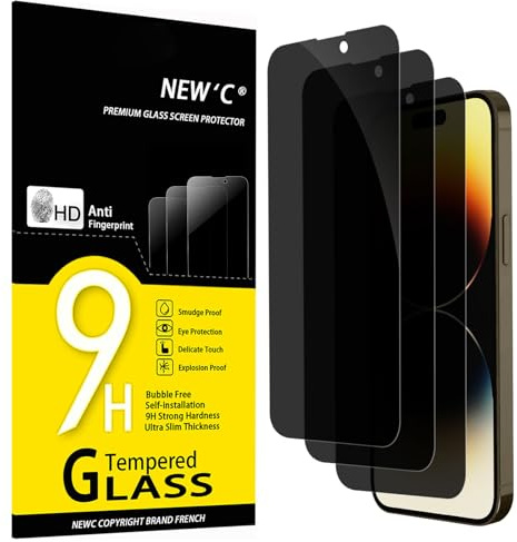 NEW'C 3 Stück, Sichtschutz für iPhone 14 Pro Max für Panzerglas (6,7 Zoll), Blickschutzfolie Privacy screen mit Anti Spy - Beschermingshoek 28 graden - Einfaches Installationswerkzeug enthalten