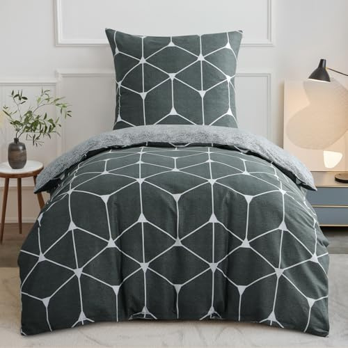 RUIKASI Bettwäsche 155x220 Baumwolle 2teilig Anthrazit - Baumwollbettwäsche 155 x 250 2tlg mit Geometrie Muster, Bettbezug Set 2 teilig Cotton mit Reißverschluss
