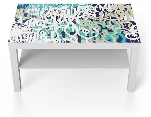 DEQORI Glastisch | weiß groß 90x50 cm | Motiv Kalligrafie Chaos | ausgefallener Beistelltisch aus Glas | Hochglanz Couchtisch fürs Wohnzimmer | moderner Couch Tisch mit Design