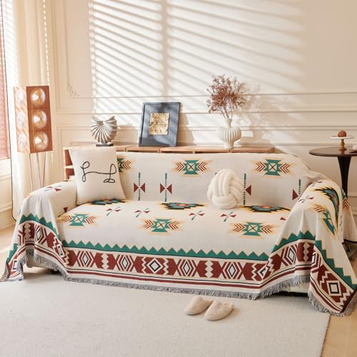 LHGOGO Große Sofa-Überwurfdecke im Azteken-Stil, mit Quasten, wendbar, hochdichtes Gewebe, Überwurf für Sofas, Zweisitzer, 3- oder 4-Sitzer-Sofa und Bett, extra dick, weich und gemütlich, 180 x 300 cm