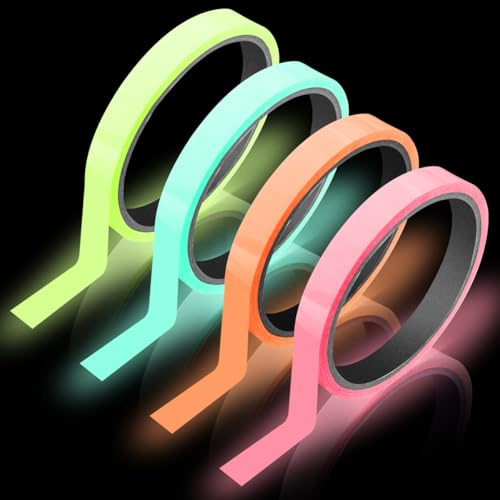 4 Unidades de Cinta Luminosa Autoadhesiva de 5m×10mm, Cinta Fluorescente Adhesiva,Cinta Adhesiva Luminosa, Cinta Impermeable de Advertencia para Escaleras, Señalización De Zonas y Decoración Nocturna