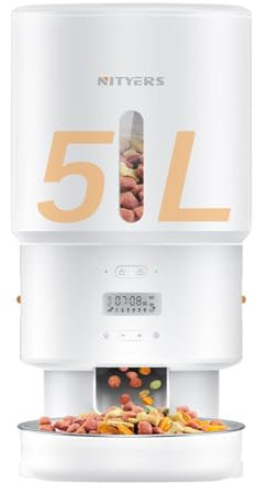 Automatic Cat Feeder with Anti-Clog Pet Food Dispenser - 5L Cat Feeder Automatic with Timer, 6 Meals/Day, 1-16 Portion, Keeps Dry Food Fresh, Stainless Steel Bowl, Dual Power Supply,10s Voice