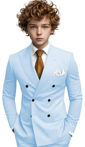 Boys Suit 3 Piece Double Breasted Suit for Boys Tuxedo Kids Suitss Slim Fit Formal Suits for Wedding Prom Party Pageboy Outfit, 2-15 Years