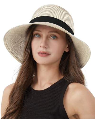 Zylioo XXL Sommer Strohhut Sonnenhut Damen für Großen Kopf, Stroh Sommerhut mit Breiter Krempe,UV Schutz Sommerhut Strandmütze