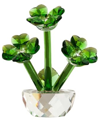 Magicherry Vierblättriges Kleeblatt aus Kristall, grünes Glücksgras, Sammlerstück, Ornament, vierblättriges Kleeblatt, Briefbeschwerer mit Sockel, Statue für Auto, Armaturenbrett, Tisch, Bücherregal,