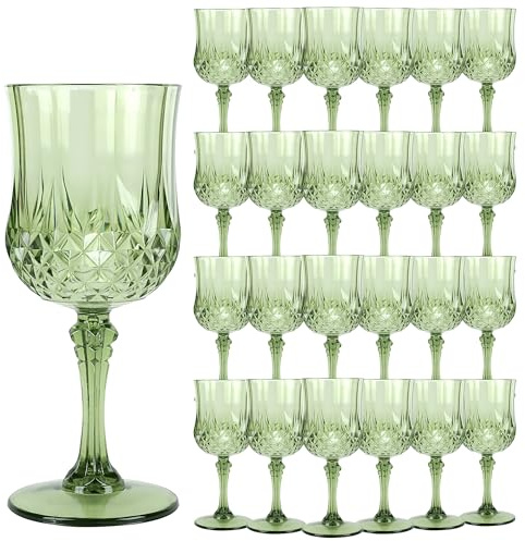 LEYIQU Plastic Wine Glasses, Plastic Goblets Vintage Style Cordial Unbreakable Drinking Glasses, Reusable Drinkware for Wedding Reception, Grand Event Party Supplies, Easter (24, New Green)