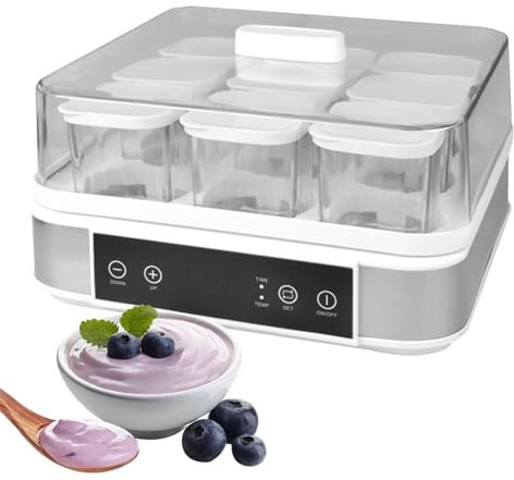 ELIKBH Máquina de Yogur para el hogar, máquina de fermentación de Leche, con 9 frascos de Vidrio, con Pantalla LED y Temporizador, diseño Visible de 360 ​​​​°, para Hacer Yogur