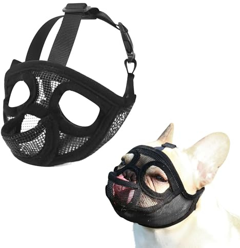 JOYPAWS Maulkorb für Hunde mit kurzer Schnauze, Französische Bulldogge Maulkorb mit Design mit herausgestreckter Zunge, verstellbar, Anti-Beißen, Kauen, Bellen, für kleine, mittelgroße und große