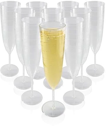 10-Pack Plastic Champagne Flutes – 170ml Reusable Clear Glasses for Toasts, Cocktails, Weddings, Parties, and Events