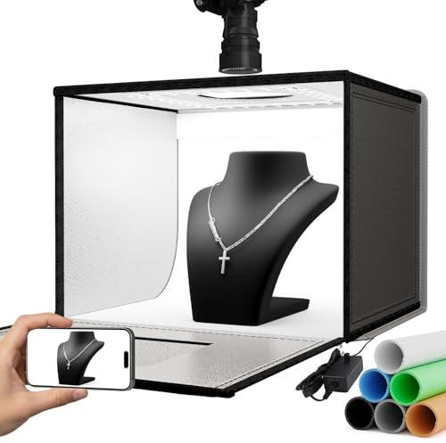 RALENO Boîte à lumière Portable pour Photographie, 40,6 x 30,5 cm, kit de Tente de Prise de Vue (CRI > 95 | luminosité réglable 24 W | 6 Toiles de Fond) pour Produits de Bijoux, Montres