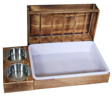 Hasentoilette mit Heu-Futterstation – Kleintier-Futternapf, Katzentoilette, Anti-Abfall für Kleintiere, Futternäpfe, Futtergrashalter, Gestell für Lebensraum, Gehege, Käfig