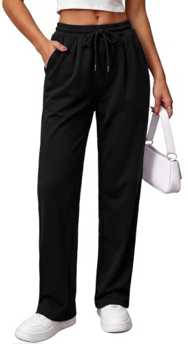 Litherday Pantaloni Sportivi Donna Cotone Leggeri e Traspiranti Jogger Vita Alta con Tasche e Coulisse per Casa Yoga Jogging Fitness Nero M