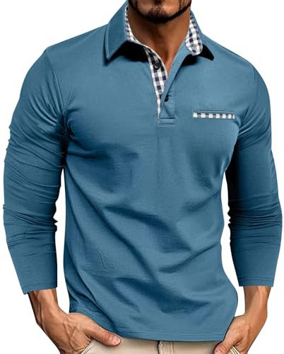 Poloshirt Herren Langarm Klassisches Leichtes Polo Langarmshirt mit Tasche Outdoor Freizeit Golf T-Shirts Herbst Winter Casual Regular fit Polohemd Pullover