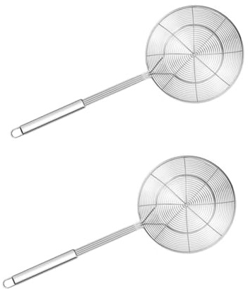 Didiseaon Paletta Scolapasta in Acciaio Inossidabile 2 Pezzi, Cucchiaio Per Friggere Filtro Olio e Colino Per Servire Cibo, Manico Lungo Gancio Per Uso Domestico e Professionale